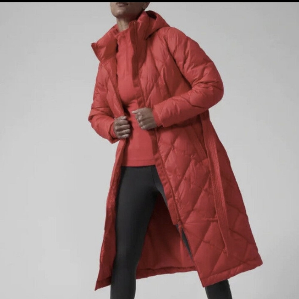 Athleta Boulevard Down Duster Puffer Coat Size Small Matador Red